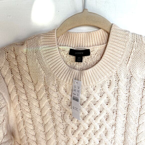 J Crew Cotton/Cashmere  Cable Knit Crewneck Sweater in Cream Col Size XS NEW - Picture 2 of 7